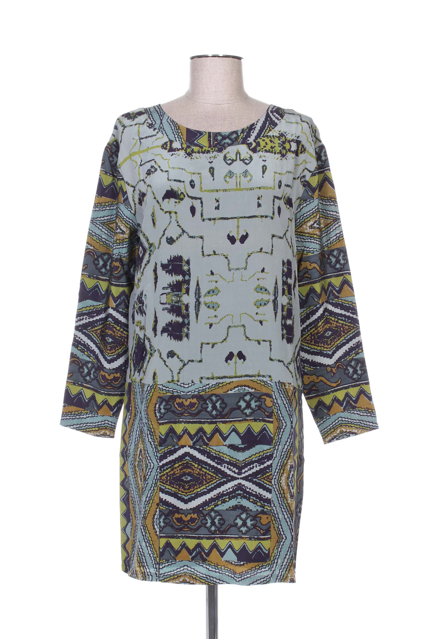  Antik  Batik  Robes  Courtes Femme  De Couleur Bleu En Soldes 