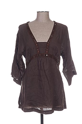 120% lino tuniques femme de couleur marron