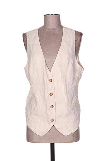120% lino gilets femme de couleur beige