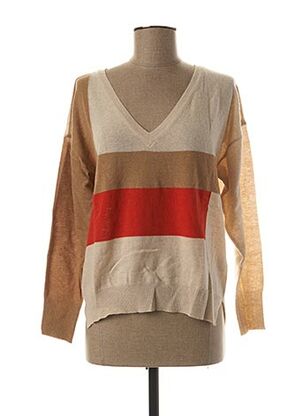 Pull col V beige LA FEE MARABOUTEE pour femme