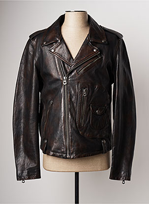 Blouson / Veste en Cuir Vintage Marron effet Usé pour Homme